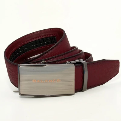 Balance racsnis záródású, varrott bőrszíjas, gravírozott, csiszolt hatású fém csatos sötétbordó öv