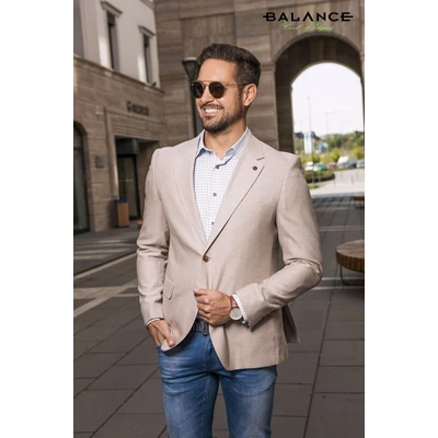 Balance béleletlen, pamut-len anyagú, két gombos, két slicces karcsúsított bézs Sun nyári zakó Balance béleletlen, pamut-len anyagú, két gombos, két slicces karcsúsított bézs Sun nyári zakó