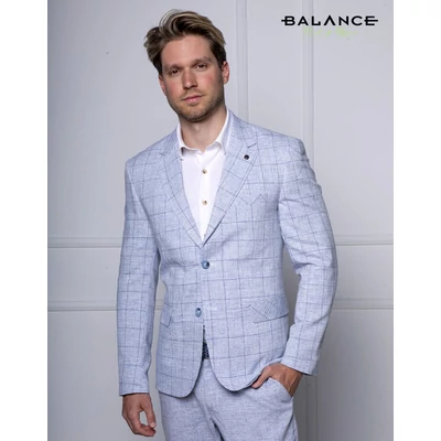 Balance béleletlen, enyhén rugalmas pamut anyagú, két gombos, két slicces karcsúsított világoskék kockás Resh nyári zakó