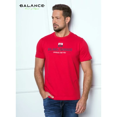 Balance környakas piros rövid ujjú Puluz póló, mellén márkafeliratos nyomattal Balance környakas piros rövid ujjú Puluz póló, mellén márkafeliratos nyomattal