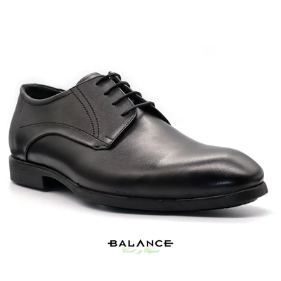 Balance fűzős fekete bőr alkalmi férfi cipő, díszítő tűzésekkel