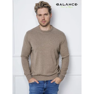 Balance vékony kötött környakas bézs melange Melar pulóver