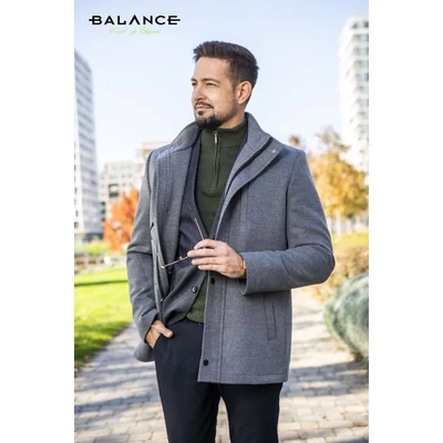 Balance állógalléros, cipzáras és patentos záródású szürke Peters sportos szövetkabát, dereka belső oldalán behúzott kötővel