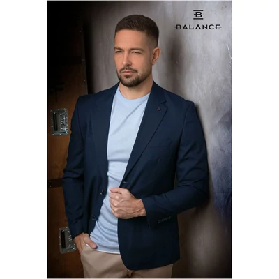 Balance extra rugalmas, szövött pamut anyagú sötétkék színű, két gombos, két slicces karcsúsított Carlo zakó