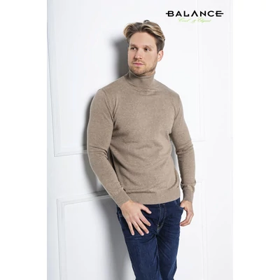 Balance vékony kötött garbós nyakú drapp melange színű pulóver