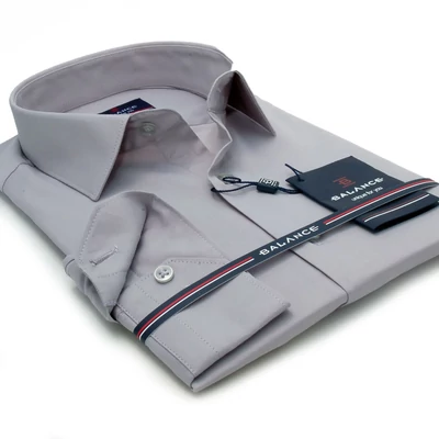 Balance normál galléros, világosszürke rugalmas pamutszatén, slim-fit hosszú ujjú alkalmi ing Balance normál galléros, világosszürke rugalmas pamutszatén, slim-fit hosszú ujjú alkalmi ing