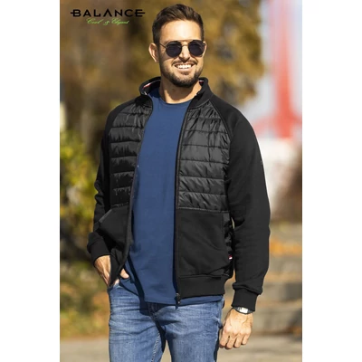 Balance orkános steppelt elejű, cipzáras fekete Patch pamut kardigán, dzseki