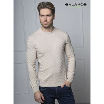 Balance környakas, 3D mintás kötéssel készült drapp Orlen kötött pulóver