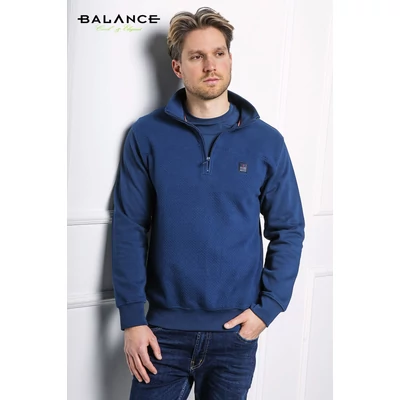 Balance cipzáras nyakú, steppelt hatású elejű, vastag piké anyagú sötét királykék színű HZ pulóver