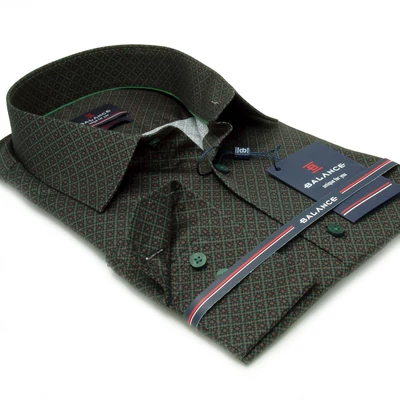 Balance nyomott zöld-barna-fekete mintás hosszú ujjú karcsúsított Greeny slim-fit ing Balance nyomott zöld-barna-fekete mintás hosszú ujjú karcsúsított Greeny slim-fit ing