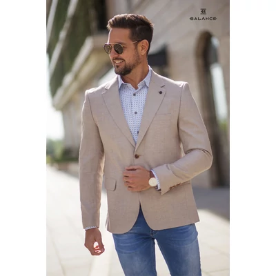 Balance béleletlen, pamut-len anyagú, két gombos, két slicces karcsúsított bézs Queb nyári zakó