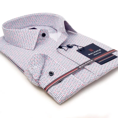 Balance fehér alapon nyomott kék-piros mintás hosszú ujjú, nyújtott karcsúsított fazonú, rugalmas anyagú Suriz long-fit ing