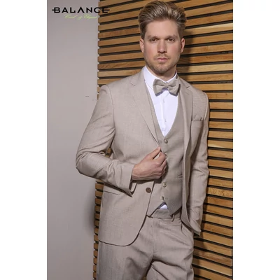 Balance öt részes, karcsúsított fazonú, két slicces két gombos, strukturált, mintázott felületű drapp Guarr öltöny