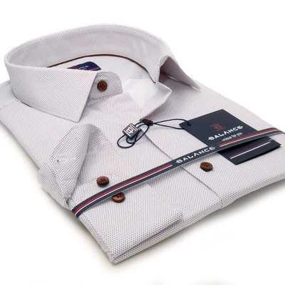 Balance fehér alapon nyomott barna apró pöttymintás hosszú ujjú, karcsúsított fazonú, rugalmas anyagú Dotted slim-fit ing Balance fehér alapon nyomott barna apró pöttymintás hosszú ujjú, karcsúsított fazonú, rugalmas anyagú Dotted slim-fit ing