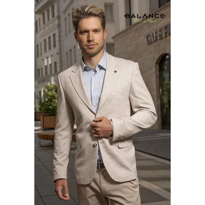 Balance rugalmas pamut anyagú karcsúsított, két slicces, két gombos, strukturált felületű drapp Zua nyári zakó