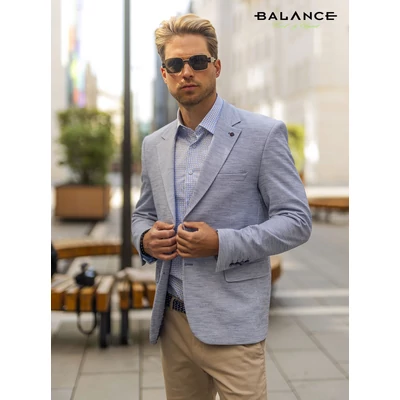 Balance rugalmas pamut anyagú karcsúsított, két slicces, két gombos, strukturált felületű világoskék Zua nyári zakó Balance rugalmas pamut anyagú karcsúsított, két slicces, két gombos, strukturált felületű világoskék Zua nyári zakó