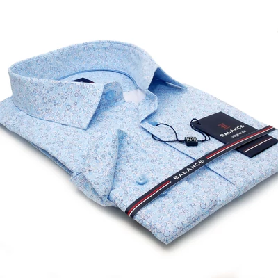 Balance nyomott világoskék-szürke karikamintás hosszú ujjú, karcsúsított fazonú, rugalmas anyagú Spiral slim-fit ing
