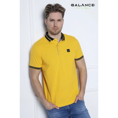 Balance galléros-gombos rövid ujjú Vison citromsárga színű piké póló, sötétkék betétekkel Balance galléros-gombos rövid ujjú Vison citromsárga színű piké póló, sötétkék betétekkel