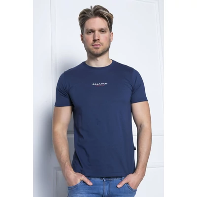 Balance környakas rövid ujjú sötétkék pamut B-mid póló, mellén kisméretű nyomott márkafelirattal