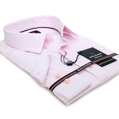 Balance fehér alapon nyomott rózsaszín apró rombuszmintás hosszú ujjú, karcsúsított fazonú, rugalmas anyagú Rusta slim-fit ing