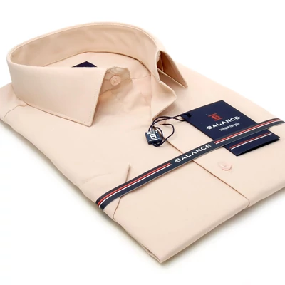 Balance normál galléros drapp rugalmas pamutszatén, enyhen karcsúsított slim-fit rövid ujjú alkalmi ing