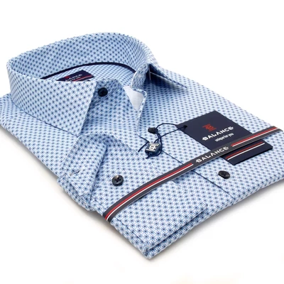 Balance fehér alapon nyomott kék mintás hosszú ujjú, nyújtott karcsúsított fazonú, rugalmas anyagú Grem long-fit ing