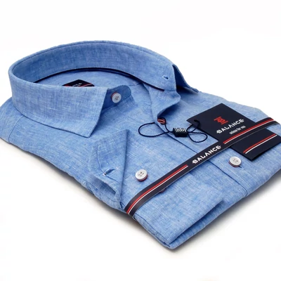 Balance enyhén karcsúsított világoskék-melange színű len-pamut anyagú lezser hosszú ujjú Firenze slim-fit ing