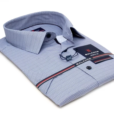 Balance fehér alapon nyomott szürkéskék apró mintás rövid ujjú rugalmas, karcsúsított Zalar slim-fit ing