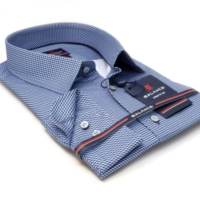 Balance fehér alapon nyomott sötétkék aprómintás hosszú ujjú karcsúsított Mali slim-fit ing Balance fehér alapon nyomott sötétkék aprómintás hosszú ujjú karcsúsított Mali slim-fit ing