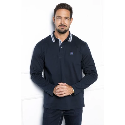 Balance galléros-gombos nyakú sötétkék puha pamut anyagú hosszú ujjú Craig ingpóló, pulóver