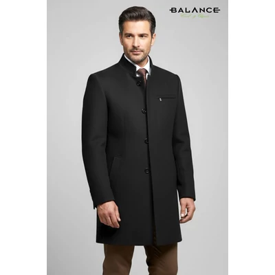 Balance állónyakú, enyhén karcsúsított, rejtett gombolású, modern fazonú elegáns Sand szövetkabát