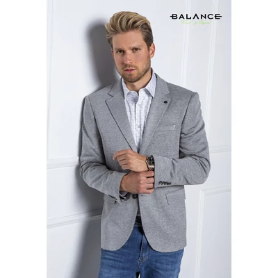 Balance extra rugalmas, szövött pamut anyagú, strukturált felületű világosszürke színű karcsúsított Bramy zakó Balance extra rugalmas, szövött pamut anyagú, strukturált felületű világosszürke színű karcsúsított Bramy zakó