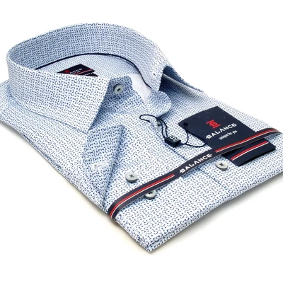 Balance fehér alapon nyomott kék apró mintás, hosszú ujjú, hagyományos szabásvonalú Remgo regular-fit pamut ing