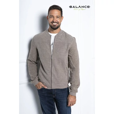 Balance vastag, puha pamut anyagú bomber fazonú bézs színű, cipzáras, zsebes Selbomb kardigán