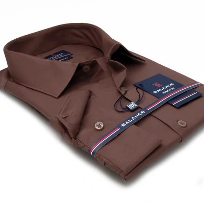Balance normál galléros, tejcsoki-barna rugalmas pamutszatén, hagyományos szabásvonalú regular-fit hosszú ujjú alkalmi ing