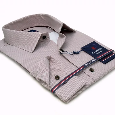 Balance fehér alapon nyomott sötétbarna apró pöttymintás hosszú ujjú, rugalmas anyagú, hagyományos szabásvonalú Kaos regular-fit ing