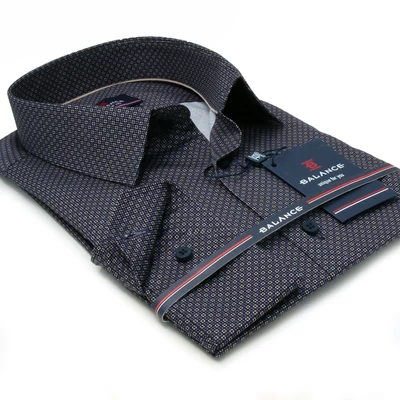 Balance nyomott sötétkék-drapp apró mintás, hosszú ujjú, hagyományos szabásvonalú Bleir regular-fit pamut ing