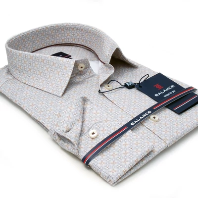 Balance fehér alapon nyomott szürke-drapp aprómintás hosszú ujjú karcsúsított Draw slim-fit ing