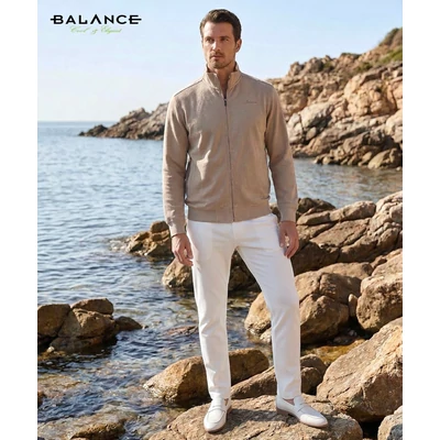 Balance lenes elejű, pamut ujjú és hátú, drapp színű cipzáras átmeneti Loro dzseki