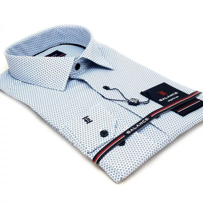 Balance fehér alapon nyomott kék aprómintás hosszú ujjú, nyújtott karcsúsított fazonú, rugalmas anyagú Ai long-fit ing