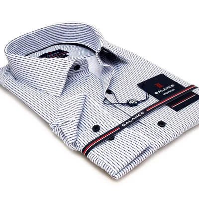 Balance fehér alapon nyomott kék csíkmintás hosszú ujjú, rugalmas anyagú, hagyományos szabásvonalú Gemini regular-fit ing