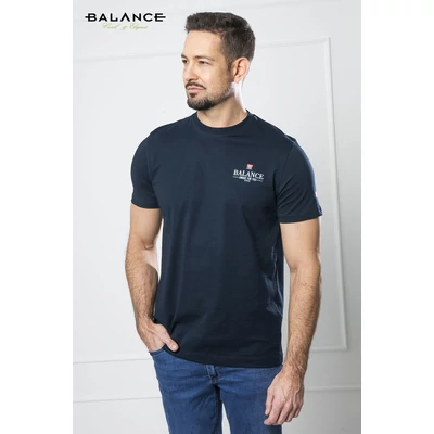 Balance környakas rövid ujjú mély sötétkék színű pamut Mesum póló, mellén kisméretű hímzett és nyomott márkafeliratos mintával