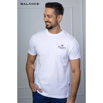Balance környakas rövid ujjú fehér színű pamut Mesum póló, mellén kisméretű hímzett és nyomott márkafeliratos mintával
