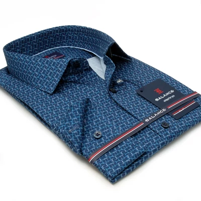 Balance nyomott kék-fehér apró mintás hosszú ujjú, hagyományos bő szabásvonalú Merves regular-fit alkalmi ing