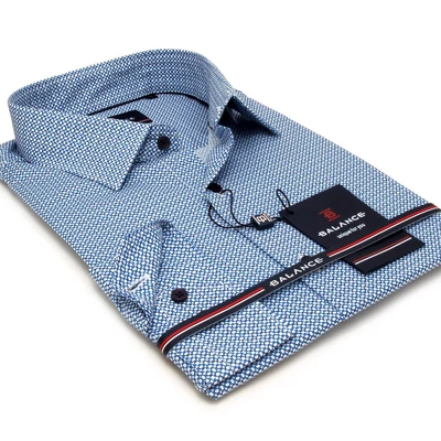 Balance fehér alapon nyomott kék aprómintás hosszú ujjú, karcsúsított fazonú, rugalmas anyagú MedaP19 slim-fit alkalmi ing