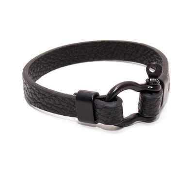 Fekete bőr férfi karkötő vitorlás sekli záródással