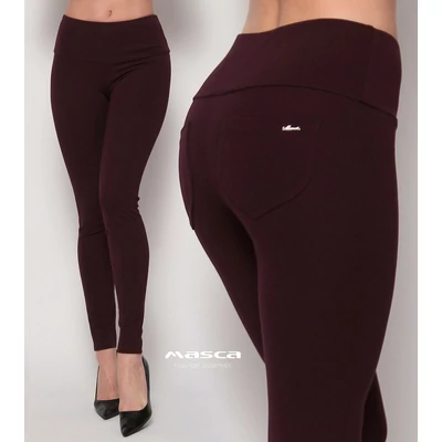 Masca Fashion magasított derekú padlizsán színű elasztikus punto leggings, cicanadrág, hátul zsebekkel Masca Fashion magasított derekú padlizsán színű elasztikus punto leggings, cicanadrág, hátul zsebekkel