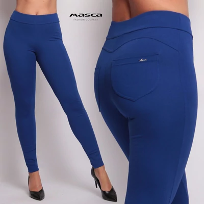 Masca Fashion magasított derekú királykék elasztikus punto leggings, cicanadrág, hátul íves szabással, zsebekkel Masca Fashion magasított derekú királykék elasztikus punto leggings, cicanadrág, hátul íves szabással, zsebekkel