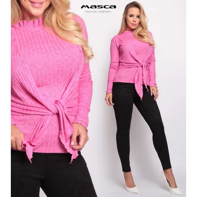 Masca Fashion rugalmas, vékony bordás kötött pink-melange rövid állású, megkötős hosszú ujjú kardigán