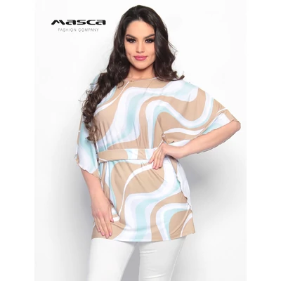 Masca Fashion bézs és menta színű mintás lepke ujjú tunika, felső, nem levehető, rögzített gumis derékpánt megoldással